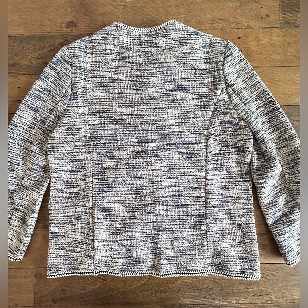 MAX STUDIO Cardigan Blazer Textured Tweed Braided Pockets Blue, black white blue - Picture 8 of 10